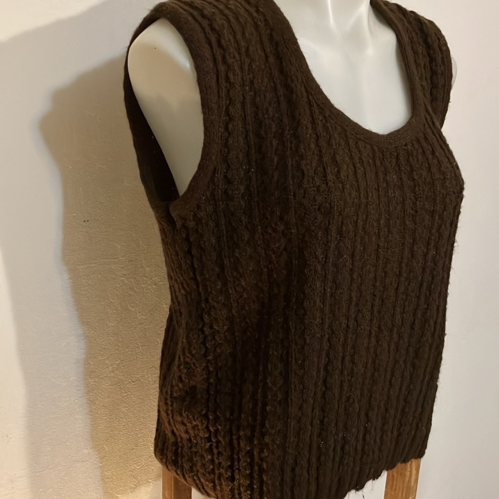 Hand knit wool vest brown cable knit M /L